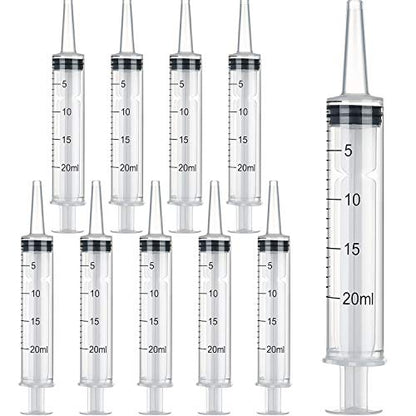 10 Pack Plastic Syringe Liquid Measuring Syringes Without Needle for Epoxy Resin, Craft, Scientific Labs, Feeding Pets Animals, Oil or Glue Applicator (20 ML) - size: 20 ML