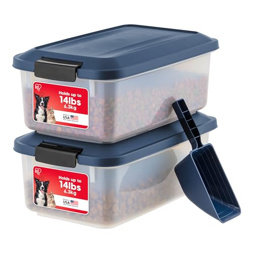 IRIS USA Dog Food Storage Container, 2-Pack, Up to 14 lbs, Navy | Made in the USA, Comes with 2-Cup Sccop, Stacklable, Airtight Seal, BPA-Free, Bird Seed, Cat food, Treats, Keeps Kibble Fresh - color: Navy, size: 14 lbs - 2 Pack