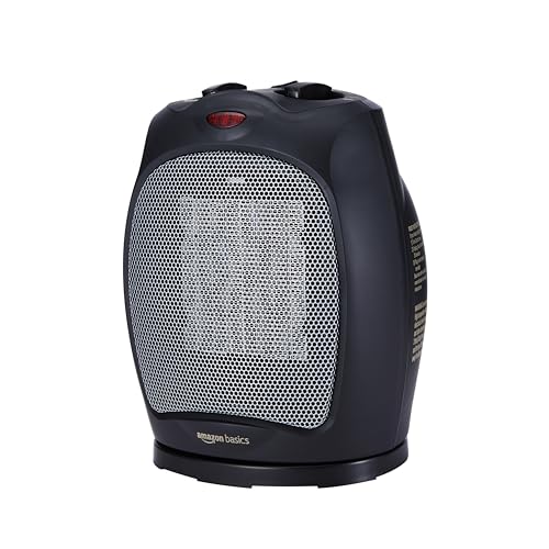 Amazon Basics Oscillating Ceramic Space Heater, Portable Fast Heating Indoor Solution, With Overheat and Tip-Over Protection, Thermostat, 1500W, 7.52"D x 6.34"W x 9.45"H, Black - color: black