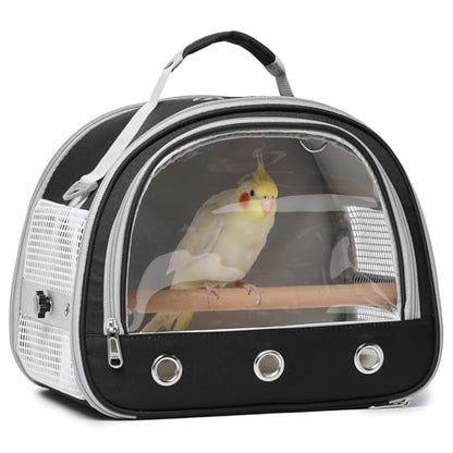 Bird Carrier,Bird Cage Parakeet Parrot Budgie Carrier Backpack for Small Birds, Travel Bird Cages with Perch, Transparent Ventilation Cockatiels, Lightweight Pet Carrier for Outdoor Use(Black) - color: Black