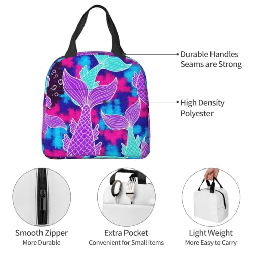 Men Mermaid Tail Print Insulated Lunch Box Thermal | Mermaid Tail Purple, Oxford Leakproof Cooler Bag, Adjustable Shoulder Strap for Camping & Office - color: Pattern (847)