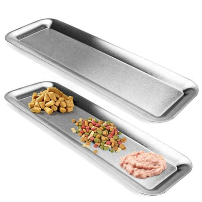 Cat Food Bowl,Extra Wide Stainless Steel Bowls for Multi-Cat Family and Flat Face Cats,Anti Whisker Fatigue Dishes Non Slip Shallow Kitten Plates for Food and Water(2 Pack)