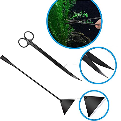 Aquarium Scissor Tweezers Spatula Tool - 4 in 1 Stainless Steel Aquatic Plants Aquascaping Tools Set for Fish Starter Kits & Aquariums Tank(Black) - color: Black