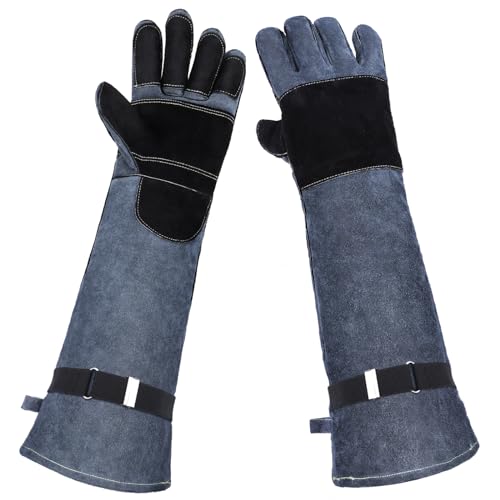 Heavy Duty Animal Handling Gloves - Cat Gloves Bite Proof, Ideal for Dog Training, Falconry, Welding, Gardening - 21.6 inch Grey Black - color: Grey