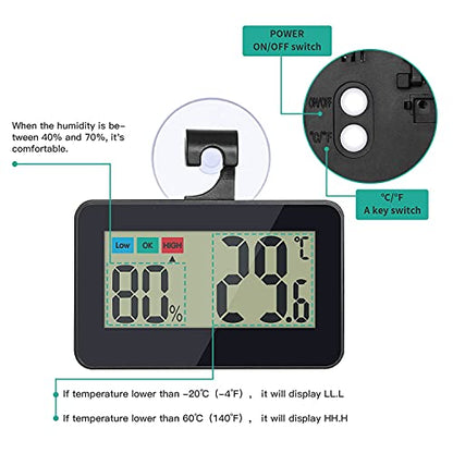 Reptile Thermometer Hygrometer Digital Gauge with Hook & Suction Cup, Accurate Temperature and Humidity Monitor for Reptile Terrarium, Bearded Dragon Tank, Snake Lizard Gecko Habitat (Black) - color: Black