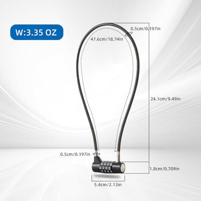 Combination Lock Cable Lock with 4 Digits Cabinet Lock with 9" Durable Cable Ideal for lockers, Gym, gate, Fence, Toolbox, case, hasp Storage and Outdoor（47.6） (9") - size: 9" Black