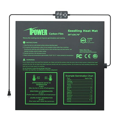 iPower Seedling Heat Mat for Plants with Dual Digital Temperature Controller, MET Certified Heating Pad, 20" x 20.75", Black - size: 20" x 20.75", style: with Digital Controller