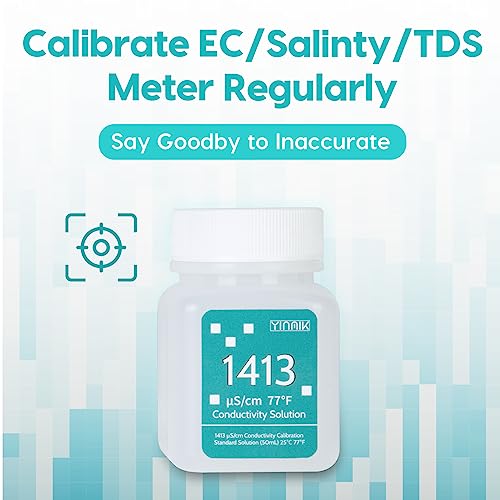 1413 μS/cm Calibration Solution Conductivity Salt Standard Buffer Solution | EC Buffer Liquid for Salinity Tester, EC Meter, TDS Meter, 4 in 1 Multi-Parameter Tester Calibration, 4 Bottles of 50mL - color: BLUE