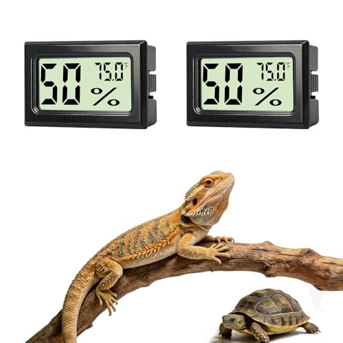 2PCS Reptile Thermometer and Hygrometer Gauge Adhesive Digital Terrarium Hygrometer Reptile Tank Accessories for Bearded Dragon Jumping Spider Leopard Gecko Lizard Ball Python Hermit Crab