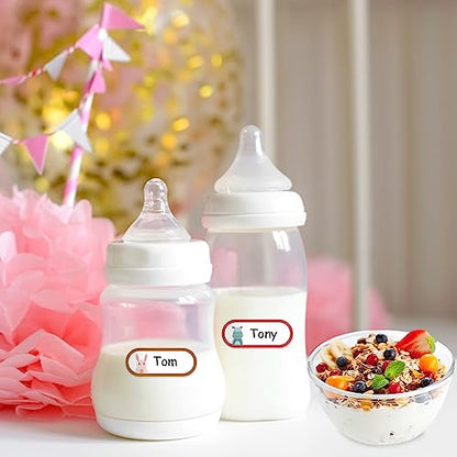 480 Baby Bottle Labels for Daycare, Waterproof Self-Laminating | Cute Animal Design, 2 Sizes, For Bottles, Lunch Boxes And School Gear - style: Cute Animal Style
