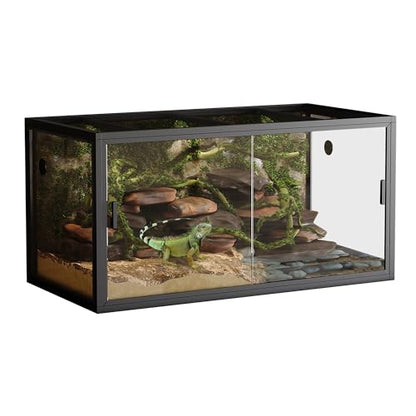 120 Gallon Reptile Terrarium, 4x2x2 ft Front Opening Glass Enclosure, Reptile Tank with Screen Top Ventilation for Bearded Dragon, Lizard, Chameleon, Snake & Tropical Rainforest Habitat, Black