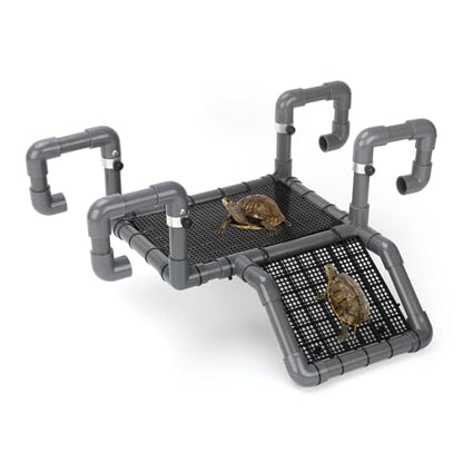 SKARUS Hanging Turtle Basking Platform with Ramp for 15 20 29 55 Gal Tanks | 4.9"-7.3" Adjustable Height, Fits 10.8"-16.1" Wide Aquariums, Non-Slip PVC Climbing Surface, Reptile Dock - size: 10.8"W