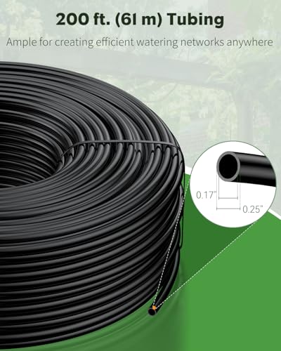 Pawfly 200FT 1/4 Drip Irrigation Tubing, Black Distribution Tubing | Black Polyethylene Drip Line, Drip Irrigation Hose Roll for Garden Watering, Drip Irrigation Part - size: 200 FT 1/4" PE Drip Irrigation Tubing