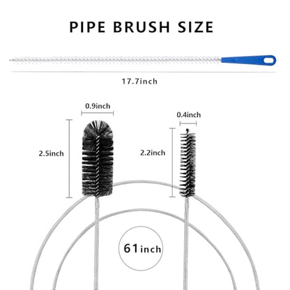 Flexible Drain Brush, 61'' Long Pipe Cleaner+ 17.7'' Sink Unblocker Tool | Drain Scrubber Bathroom,Washing Machine Cleaner for Drain Hose,Double Ended Nylon for Curved Pipes and Slim Holes