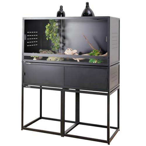 Reptile Enclosure Stand Bundle: Elevate Your Habitat - Includes Stand and Extra Enclosure for a Complete Elevated Setup 44 inches Width(Black) - color: Black, size: M-44''-Stand with enclosure