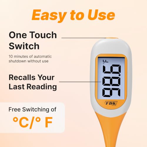 FDK 8-Second Dog & Cat Thermometer, Fast Digital Pet Rectal Thermometer with Large Backlight Screen, Fever Alarm Flexible Comfortable Soft Tip, Waterproof Veterinary Supply for Animals °C/°F
