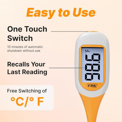 FDK 8-Second Dog & Cat Thermometer, Fast Digital Pet Rectal Thermometer with Large Backlight Screen, Fever Alarm Flexible Comfortable Soft Tip, Waterproof Veterinary Supply for Animals °C/°F