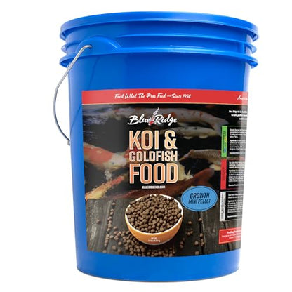 Blue Ridge Koi Fish Food 14lb - Koi Food Mini Growth Formula, Goldfish Food, Premium Fish Food for Ponds, Ponds Fish Food, Floating Pond Pellets - size: 14 Pound (Pack of 1)