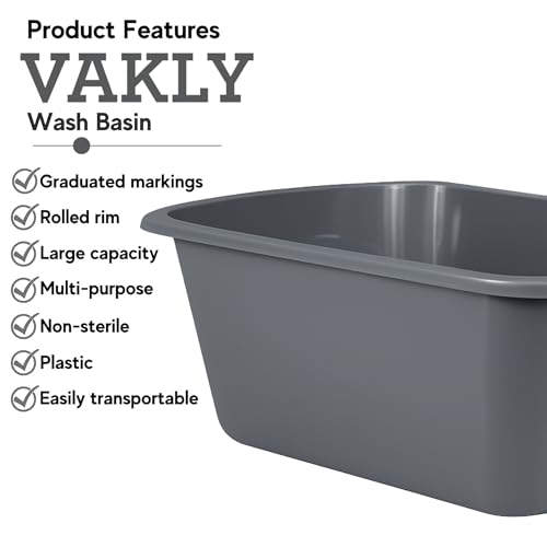 Vakly Plastic Wash Basin, 7 Qt, Rectangular, Graduated, 2 Pack | Hospital bedside soaking tub, Portable washbasin, Washing & cleaning, Foot bath, Face cleansing, Dish washing, Laundry
