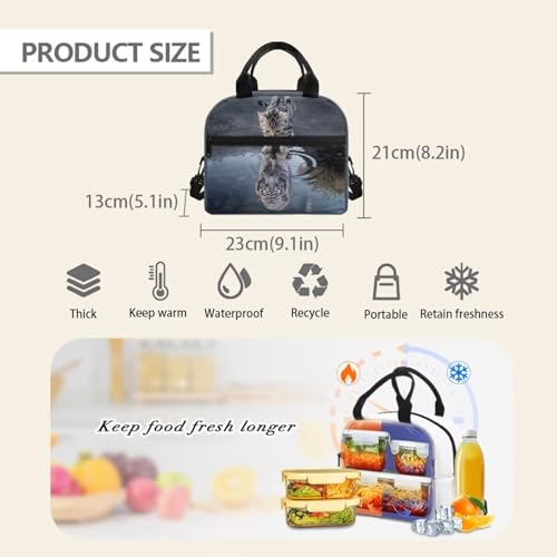 Cat Tiger Insulated Lunch Bag for Girls Boys 4-6 8-10 12-14 Crossbody Lunch Box Tote Lunchbag Purse Leakproof Cooler Bag Meal Bento Bags for Men Women Office Work School - color: Cat Tiger