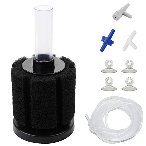 AQUANEAT Aquarium Air Powered Sponge Filter, Fish Tank Bio Bubble Filter with Airline Tubing, Valves, Suction Cup (Up to 20Gal) - size: Middle up to 20Gal