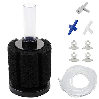 AQUANEAT Aquarium Air Powered Sponge Filter, Fish Tank Bio Bubble Filter with Airline Tubing, Valves, Suction Cup (Up to 20Gal) - size: Middle up to 20Gal