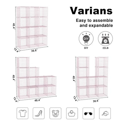 C&AHOME Wire Cube Storage, 12 - Cube Organizer Metal C Grids, Closet, Pink | Modular Shelves Units Storage Bins Shelving Bookshelf Shelf Cabinet - color: Pink
