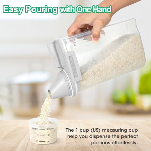 TBMax Rice Storage container 4 Lbs, Small Rice Dispenser with Measuring Cup, Grey Cereal Containers Flour Bin, Kitchen Food Storage Container and Pantry Organizers, Pet Dog Cat Food Dispenser - color: Light grey