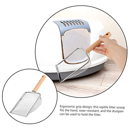 HANABASS Reptile Litter Scoop Stainless Steel Poop Cleaning Tool for Reptiles Tortoises Lizards Snakes and Mesh for Easy Cleanup of Sand and Litter