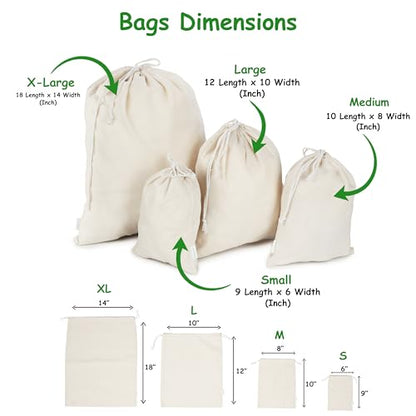 Cotton Storage Bags – X-Large 14x18 Inch (6-Pack) – Reusable Muslin Bags with Drawstrings – Biodegradable Canvas Fabric Sacks – Perfect for Bread, Bulk Produce, Potatoes, Onions, Shoes - size: 14 x 18 inches (Pack of 6)