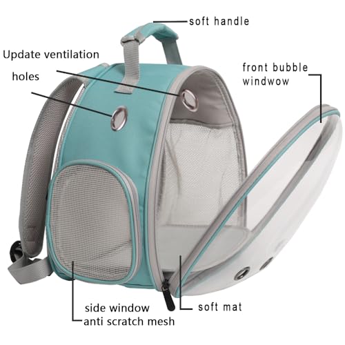Small Animal Portable Backpack Carrier with Leather Harness and Leash Set,Space Capsule Clear Bubble Window Travel Backpack for Bearded Dragon,Guinea Pig,Rabbit,Airline Approved - color: Blue