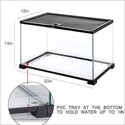 REPTI ZOO Full Glass 15 Gallon Reptile Tank, Medium Reptile Terrarium for Gecko Hermit Crab Hognose Snake etc, Top Screen Ventilation & Feeding - size: 20"W X 12"D X 14"H (15 Gallon)