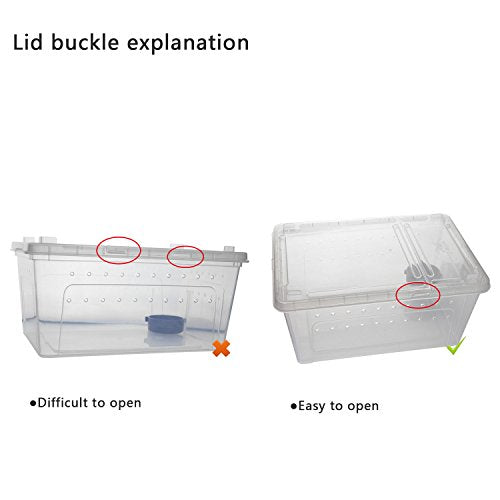OMEM Portable Reptile Terrarium Habitat for Mini Pet Houses Breathable Holes Stackable Container (L) - size: 1PCS-Clear-L