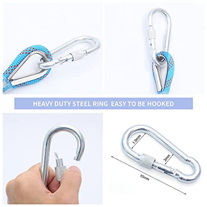 10mm/12mm (32FT/64FT) Climbing Rope, Outdoor Static Rock Climbing Rope, Tree Climbing Rappelling Rope, Escape Nylon Rope, Ice Climbing Equipment Fire Rescue Parachute Rope with 2 Steel Hooks - color: Blue, size: 10mm/32ft