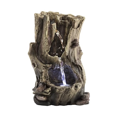 Alpine Corporation WIN326 Indoor Tabletop Light-Up Tiered Rainforest Tree Trunk Water Fountain with LED Lights, 11", Brown - color: Brown, size: 11"H