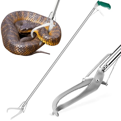 HOMEYA 52" Snake Tongs Grabber, Heavy Duty Snake Catcher Wide Jaw Handling Tool, Rattle Snake Catcher, Extra Long Snake Tongs, Snake Catcher with Lock&Non-Slip Grip Handle, Snake Tong Reptile Grabber - size: 52 Inch