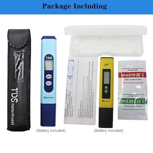 KETOTEK Digital pH & TDS Meters Water Quality Test Kit, pH Pen Tester TDS PPM Meter 2 in 1 Kit with 0~16.00ph and 0~9999ppm Measure Range for Hydroponic, Aquarium, Drinking Water, RO System, Pool