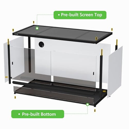 120 Gallon PVC Reptile Enclosure 48"x24"x24" – Large Reptile Tank with Front Sliding Glass Doors & Lock, for Bearded Dragon, Ball Python, Snake - color: Black Frame / White PVC-120 Gallon