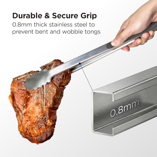 Kitchen Mama DuoEssentials Cooking Tongs Set, Metal Gray | 12" Silicone Tip & 14" Stainless Steel, BBQ Grill Tongs, Locking Ring, Heat Resistant, Non Stick & Dishwasher Safe - color: Metal Gray