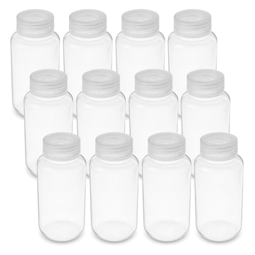 United Scientific™ Sample Bottles with Lids, Polypropylene, 250ml, 12-Pack | 8 oz Wide Mouth Reagent Bottle, Autoclavable, Leakproof, BPA & Phthalate Free, Laboratory Grade Plastic Bottles with Lids - size: 8 oz (Pack of 12)
