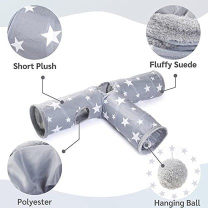 JanYoo Bunny Tunnel Rabbit Hideout Cat Toys for Rabbits Accessories 3 Ways | 47'' Collapsible Plush Pet Toys with Interactive Ball for Kittens Rabbits Ferret Guinea Pigs Accessories