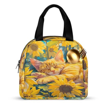 Sleeping Cat Sunflower Lunch Bag for Women Men | Insulated Lunch Box Leakproof Food Meal Containers Reusable Foldable 6L Capacity Lunch Tote Bags for Work Picnic Travel - color: Style 5