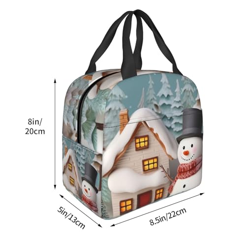 Insulated Lunch Bag Snowman and Village Lunch Box for Women Men Reusable Leakproof Lunch Cooler Bag for Office Picnic - color: Snowman And Village
