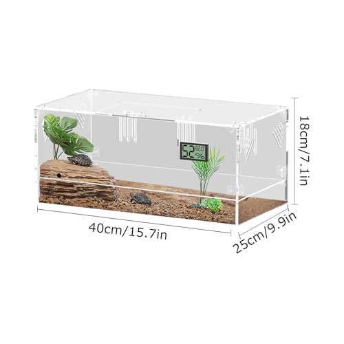 Acrylic Tarantula Enclosure, Reptile Terrarium Breeding Tank w/Temperature Hygrometer,Habitat Reptiles Feeding Box Isopod Terrarium Cage for Insect Lizard Home Office (Reptile-Tank-L(Tray)) - size: Reptile-Tank-L(Tray)