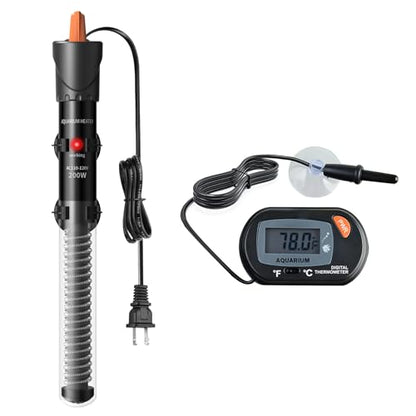 HiTauing Aquarium Heater 25W/50W/100W/200W/300W, Adjustable Knob Fish Tank Heater with Digital Thermometer, Submersible Betta/Turtle Tank Heater for Freshwater and Saltwater Tanks - size: 200W for 30-50 gallon