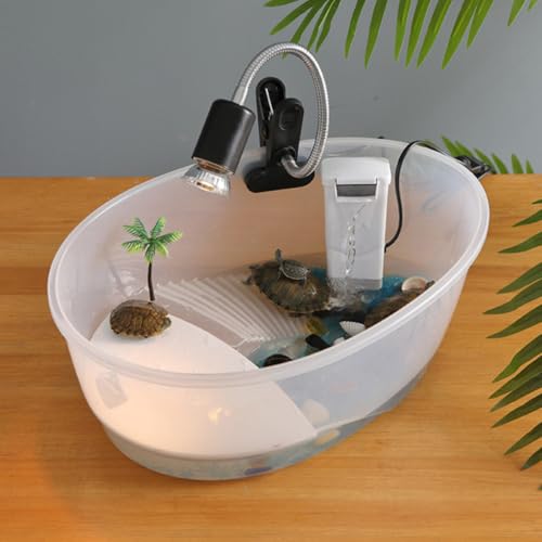 POPETPOP Plastic Reptile Living Tank with Basking Platform and Swimming Area, Home Turtle Tank for Reptile Pets Featuring Ventilation Holes and Easy Cleaning Design, Suitable for Turtle