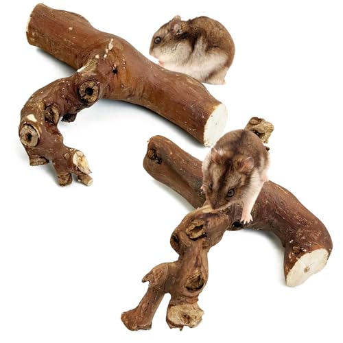 PINVNBY 2 PCS Wooden Hamster Climbing Branches 5.9 in Natural Grapevine Syrian Hamster Chewing Toys Small Animal Habitat Decor Accessories for Gerbils Mice Rat and Dwarf Pets