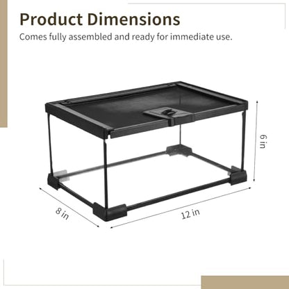 Mini Reptile Glass Terrarium 12"x8"x6", Full View Rainforest Vivarium Tank, Stackable Amphibian Enclosure Cage for Turtles, Geckos, Frogs, Hermit Crabs, No Installation Needed - size: 12"L x 8"W x 6"H