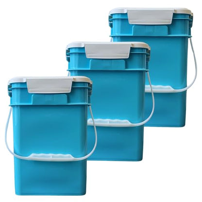 4 Gallon Square Food Grade Bucket Pail with Plastic Handles and Lid (Pack of 3) Made in USA containers (Aqua-White lids) - color: Aqua-white Lids