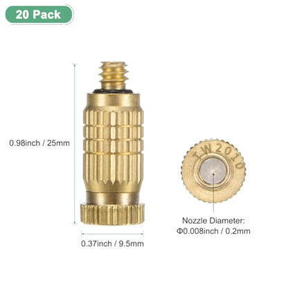 M METERXITY 20-Pack Brass Misting Nozzles, 0.008"/0.2mm Orifice Mister Nozzles Brass, High Pressure Spray Misting Nozzle Head for Outdoor Cooling System/Greenhouse/Landscaping [10/24 UNC] - size: 0.2mm